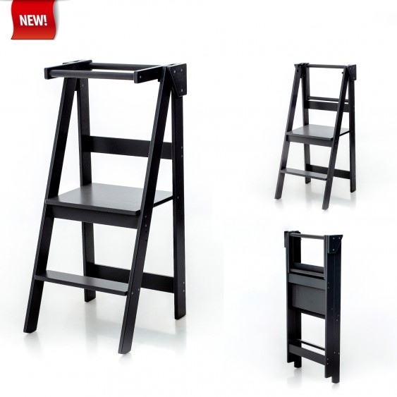 Foldable Space Saving Kitchen Helper Tower with Adjustable Height (Black)