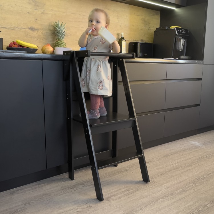 Foldable and Space Saving Kitchen Helper Tower (Black)