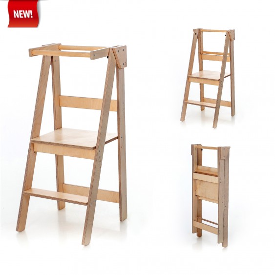 Foldable and Space Saving Helper Tower (Natural Lacquered)