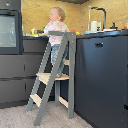Foldable and Space Saving Helper Tower (Anthracite Grey & Lacquered)