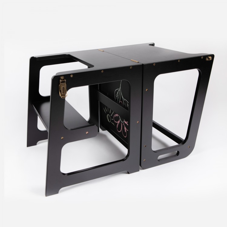 Learning Tower - Table And Chair With Blackboard - All-In-One (Black)