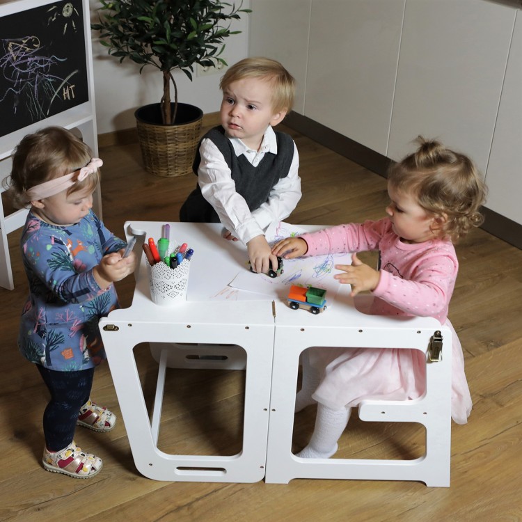 Learning Tower - Table And Chair With Blackboard - All-In-One (White)