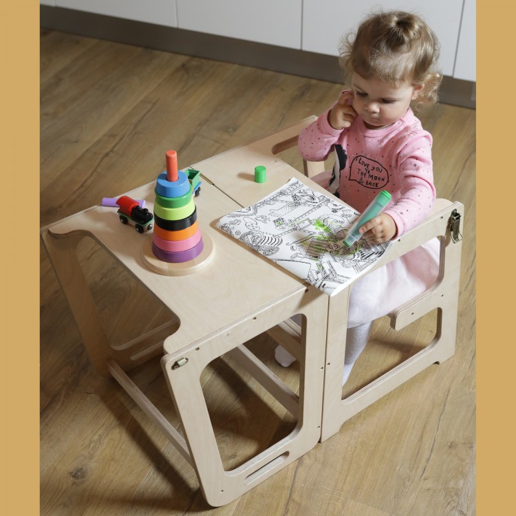 Learning tower - Table and Chair All-in-one (Natural lacquered)