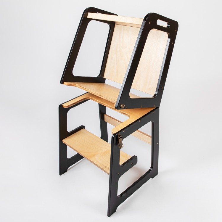 Learning tower - Table and Chair with blackboard All-in-one-black-lacquered