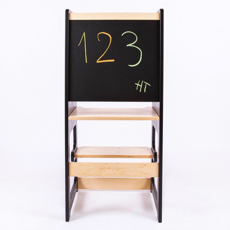 Kitchen Helper Tower With Blackboard And Adjustable Height - Black & Lacquered