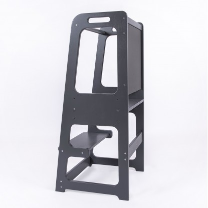 Montessori Helper Tower with blackboard and Adjustable Height - Anthracite Grey