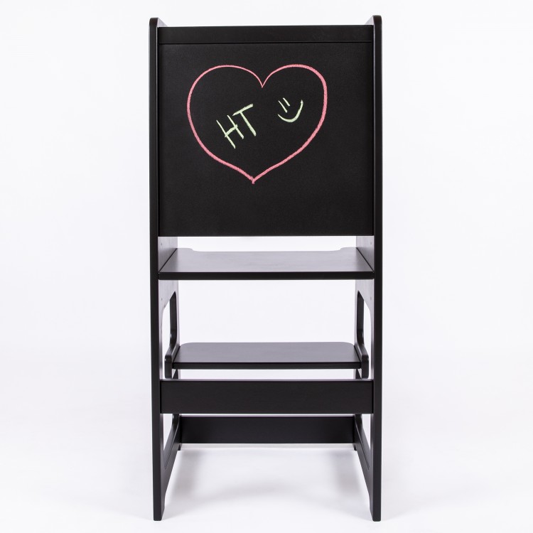 Kitchen helper tower with blackboard and Adjustable Height - Black